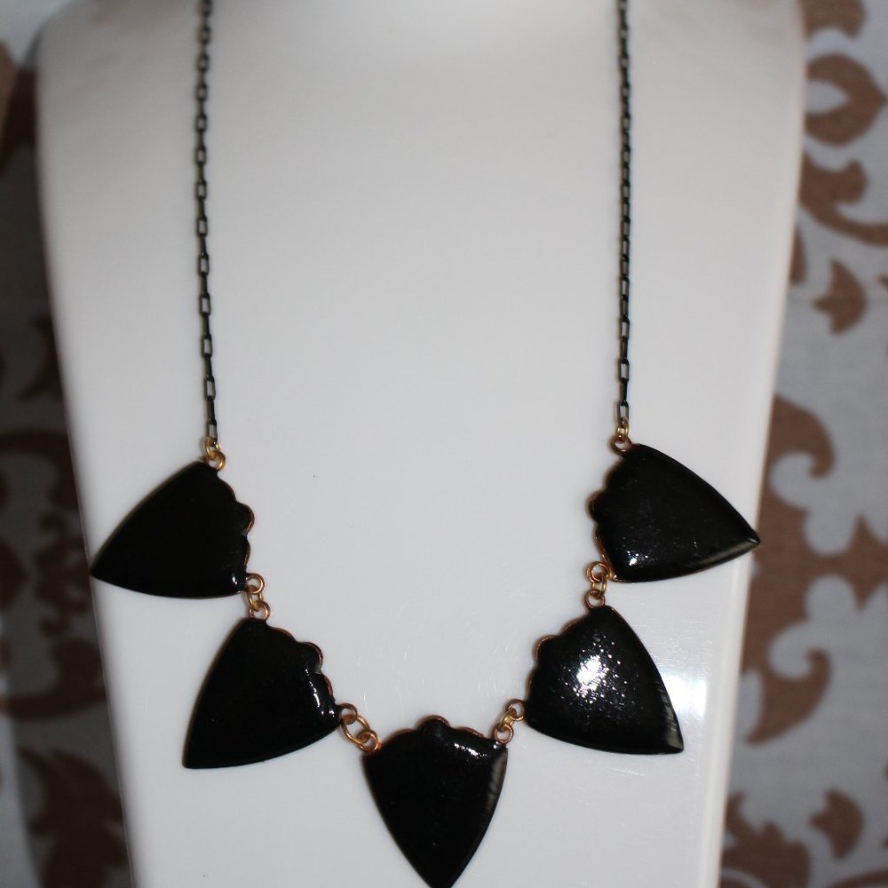 Vintage Enameled 5 Triangle Necklace Black W/Black Chain New Old Stock  Nice